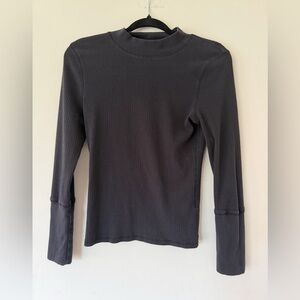Free People Intimately Free People Ribbed Black Mock Neck Long Sleeve Shirt